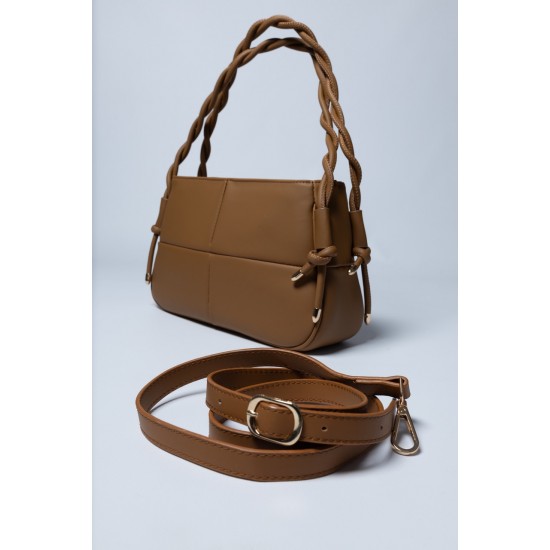 Сумка коричнева із плетеною ручкою,універсальний варіант