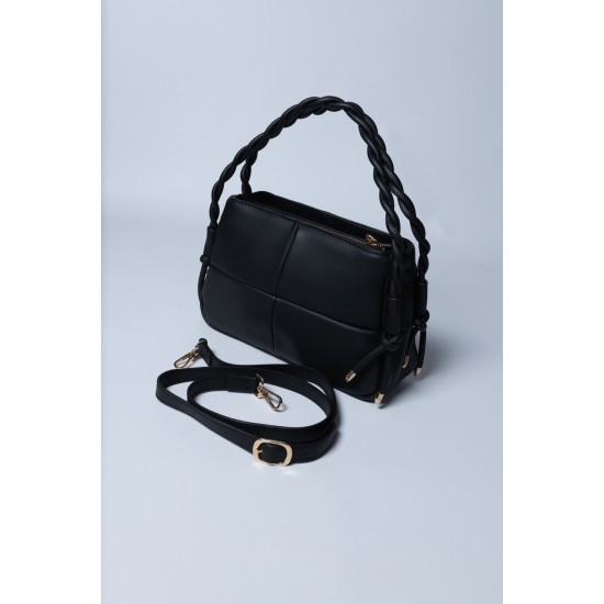 Сумка чорна із плетеною ручкою,універсальний варіант