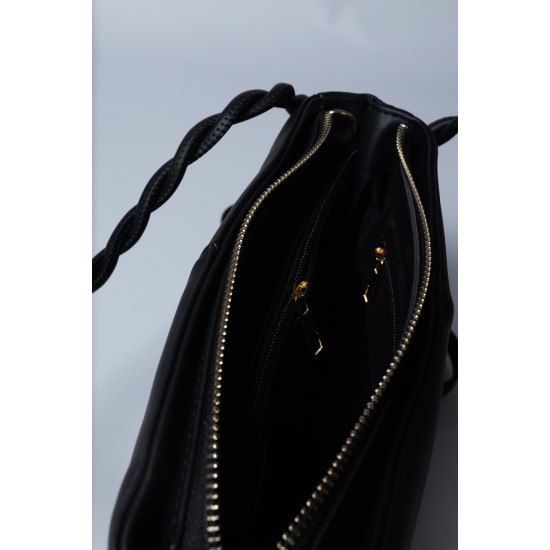 Сумка чорна із плетеною ручкою,універсальний варіант